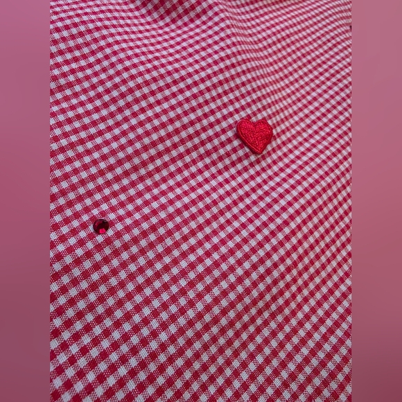 Mili Designs Vintage Women's Gingham Jewel Heart Button Down Shirt Size Medium - Picture 10 of 10